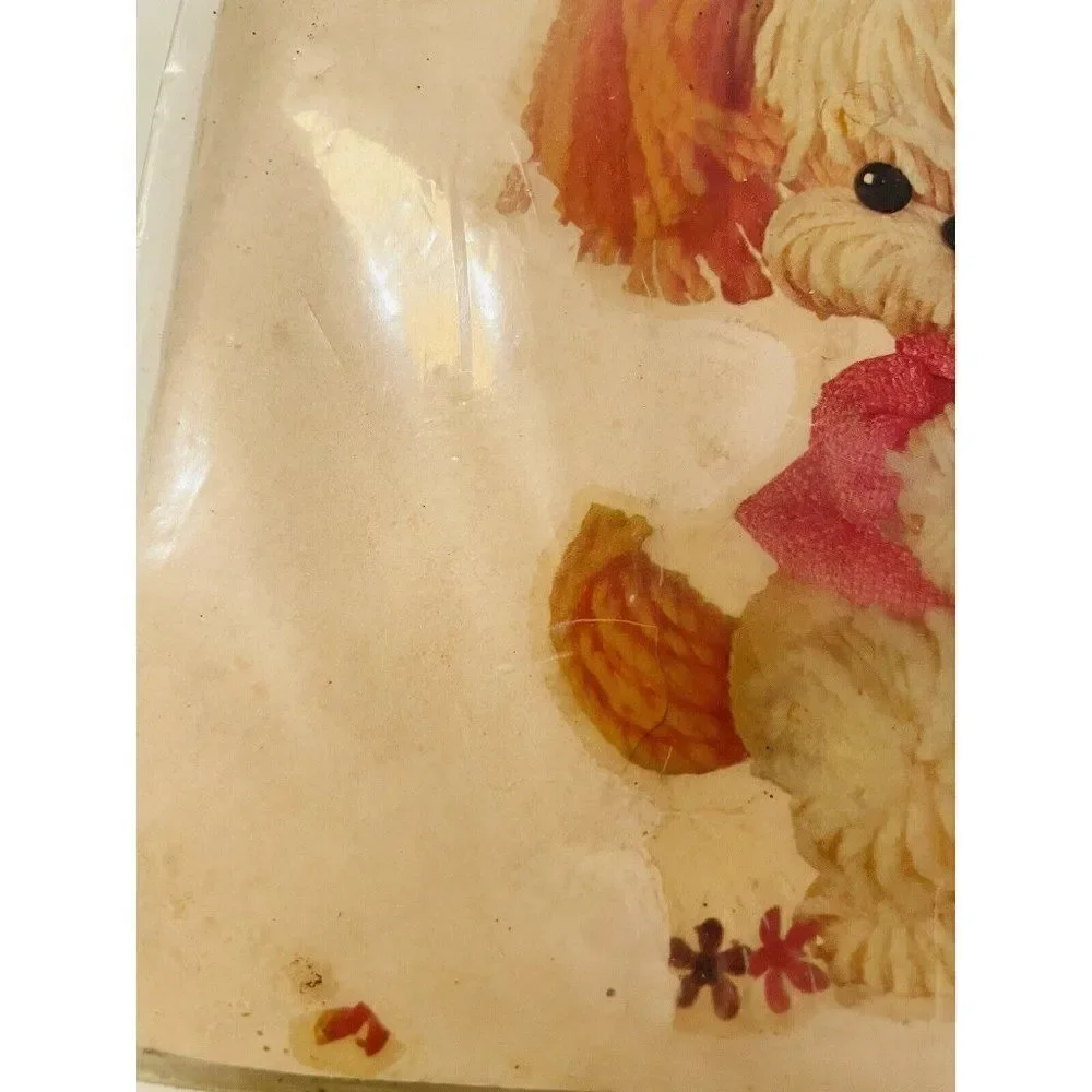 NOS Vintage 1970s Meyercord Decal Puppy Dogs Yarn Flowers Kawaii Kitschy FLAW
